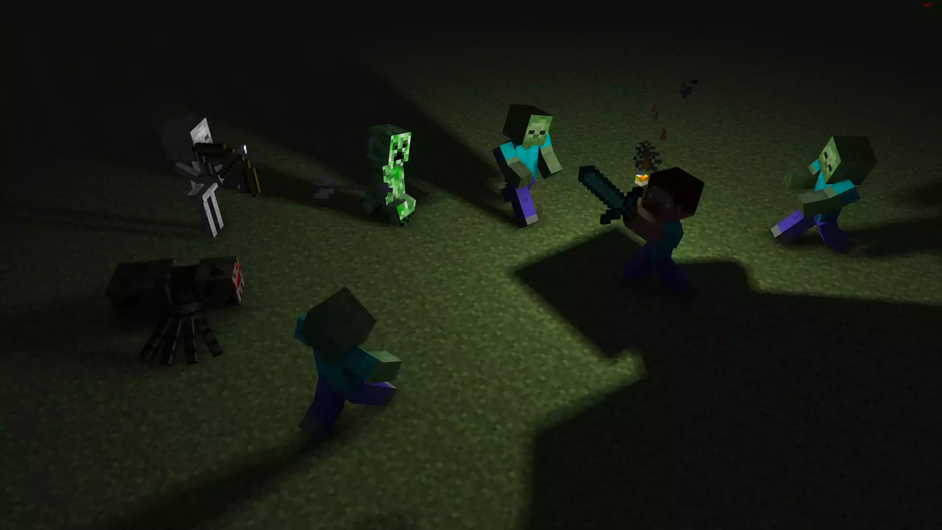 Minecraft, Creeper, Steve, Noc, Szkielet, Zombie, Paj±k